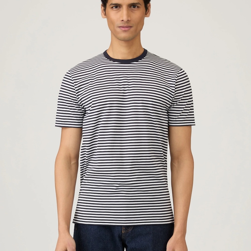 SUNSPEL Men’s Classic Short Sleeve Striped T-Shirt, Ivory/Navy